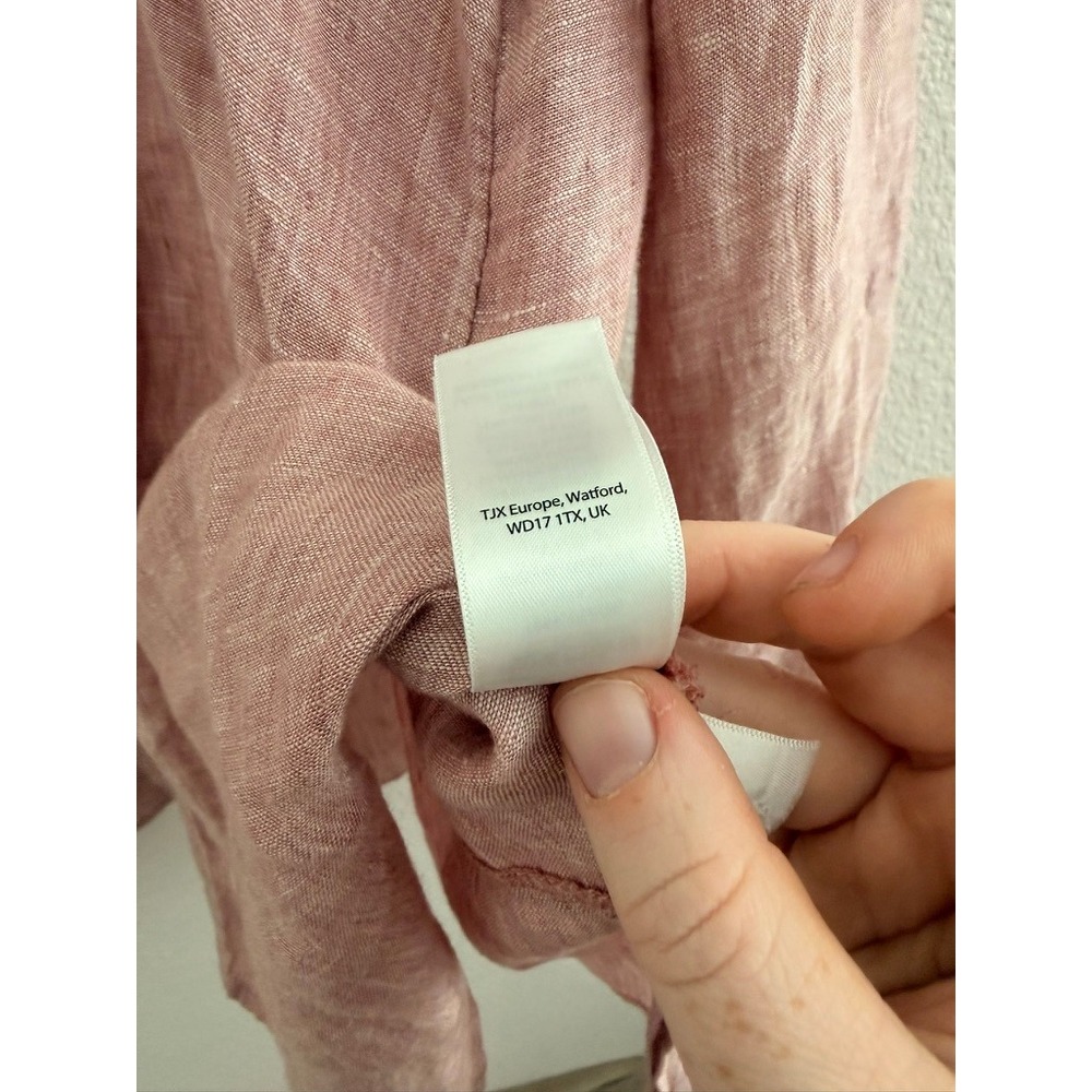 Tahari Womens 1X Dusty Rose Pink 100% Linen Button Down Tunic Roll Tab Shirt - Picture 5 of 7